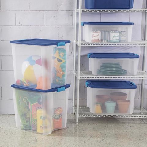 Sterilite 18 gal Blue/Clear Latch Storage Box 13-5/8 in. H X 23-5