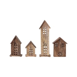 Creative Co-Op Carved Mango Wood Houses Table Decor