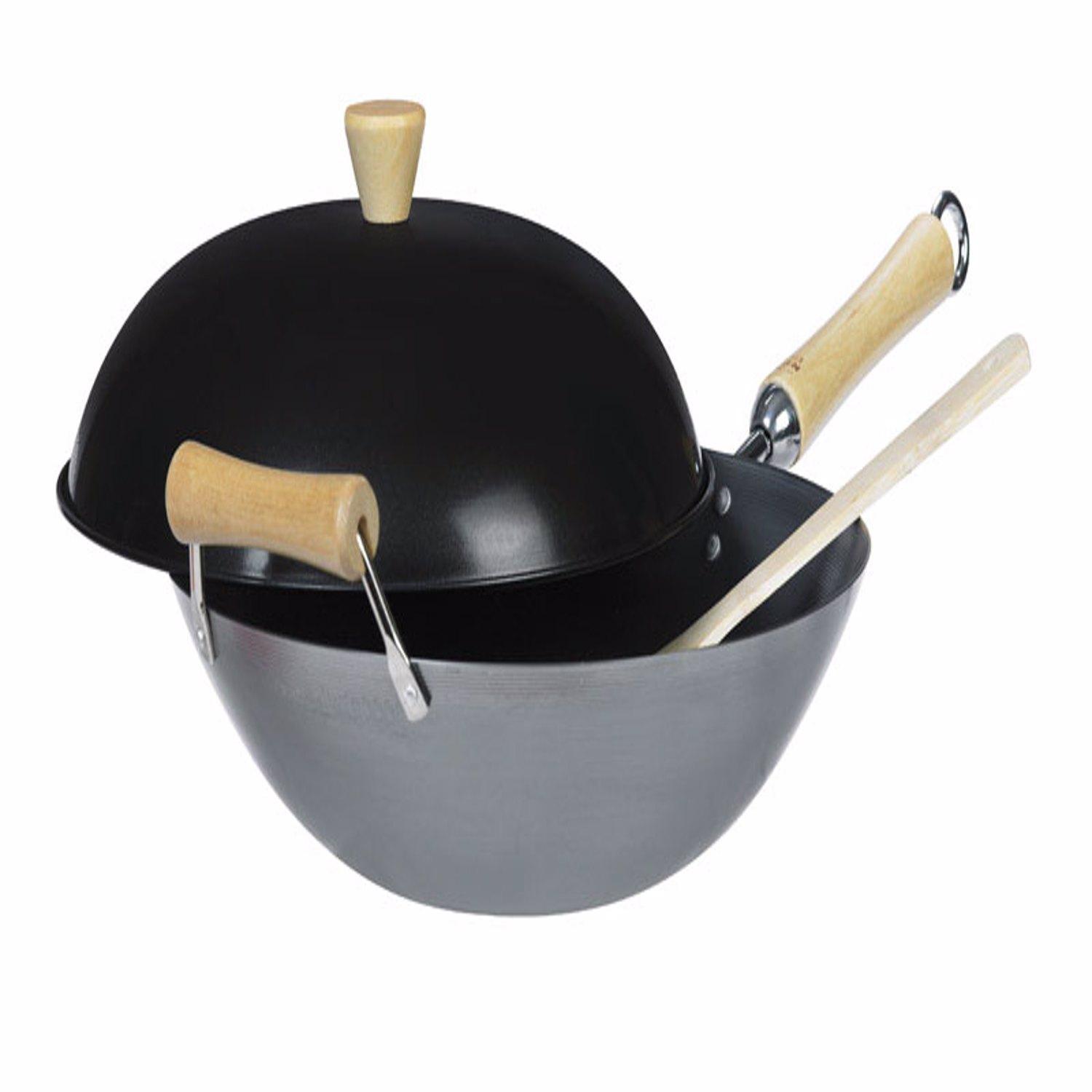 Professional Series Carbon Steel Ceramic Nonstick Flat Bottom Wok with Phenolic Handles - Thumbnail 4