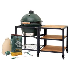 Big Green Egg 24 in. XLarge EGG Package with Modular Nest and Side Table with Acacia Inserts Charcoa