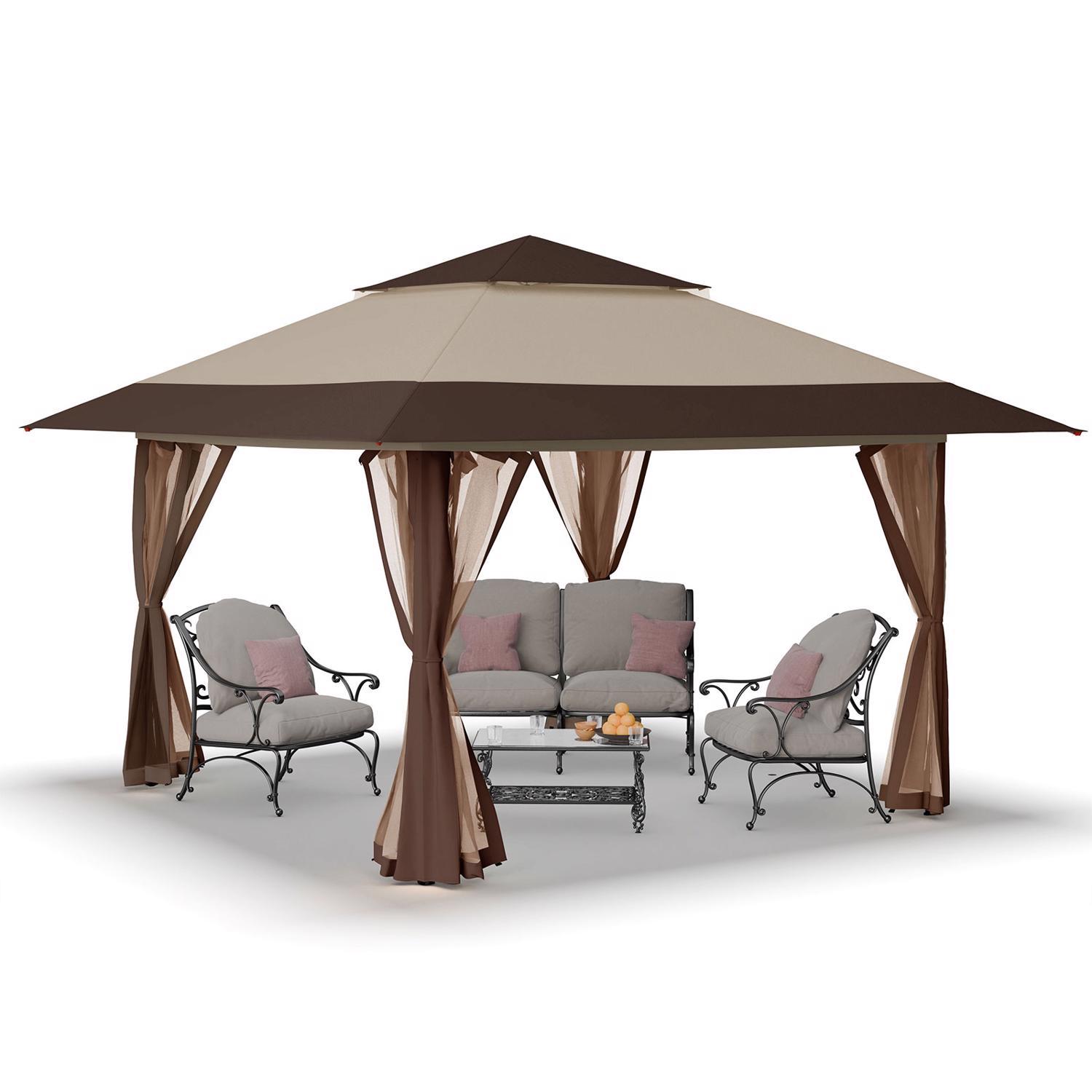 Crown Shade One Touch 150D Polyester Instant Gazebo Deluxe with Screen 13' x 13' Canopy with Screen