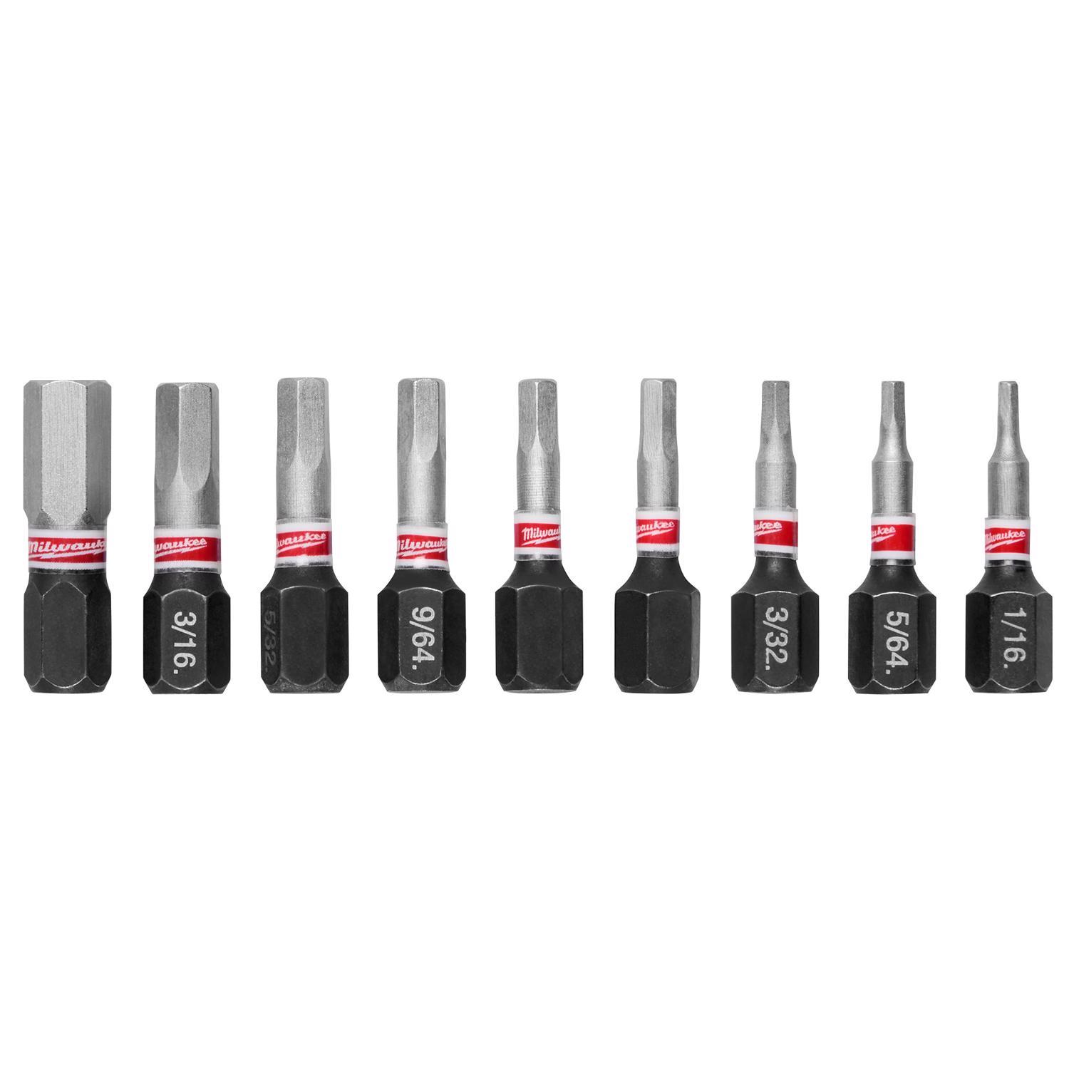 mi♡9 Milwaukee Shockwave Hex 1 in. L Impact Insert Bit Set Steel 9 pc