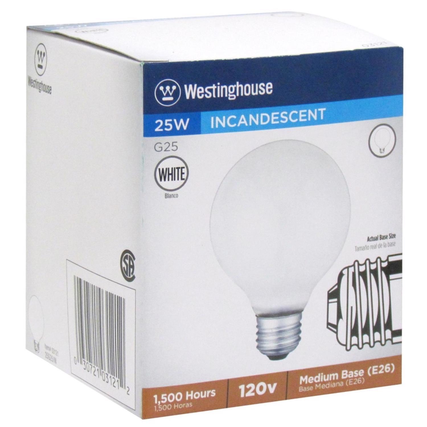 Westinghouse 25 W G25 Globe Incandescent Bulb E26 (Medium) White 1