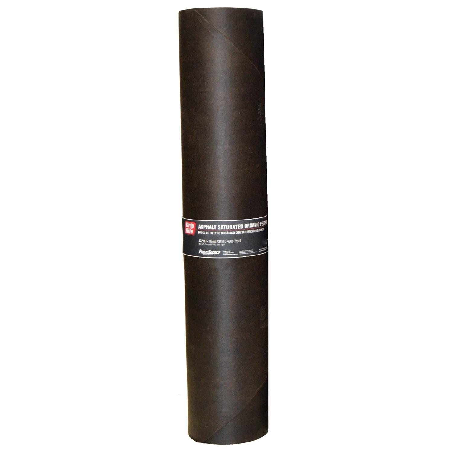 Grip-Rite 5008939 3 ft x 144 ft. Asphalt Smooth Saturated Organic Felt Paper, Black - 15 lbs