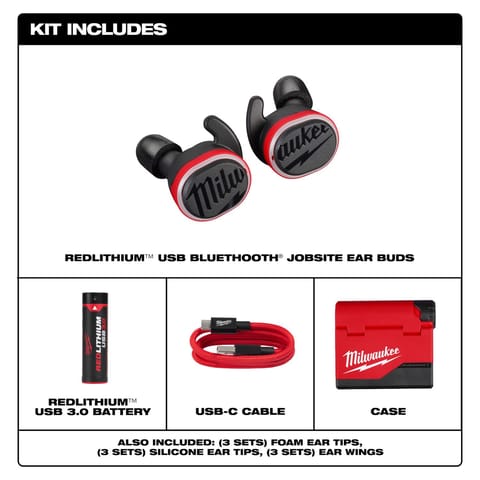 【激レア！】ミルウォーキー Milwaukee ワイヤレスイヤホン イアフォン Milwaukee Redlithium Bluetooth Ear Plugs/Ear Phones With Mic Black