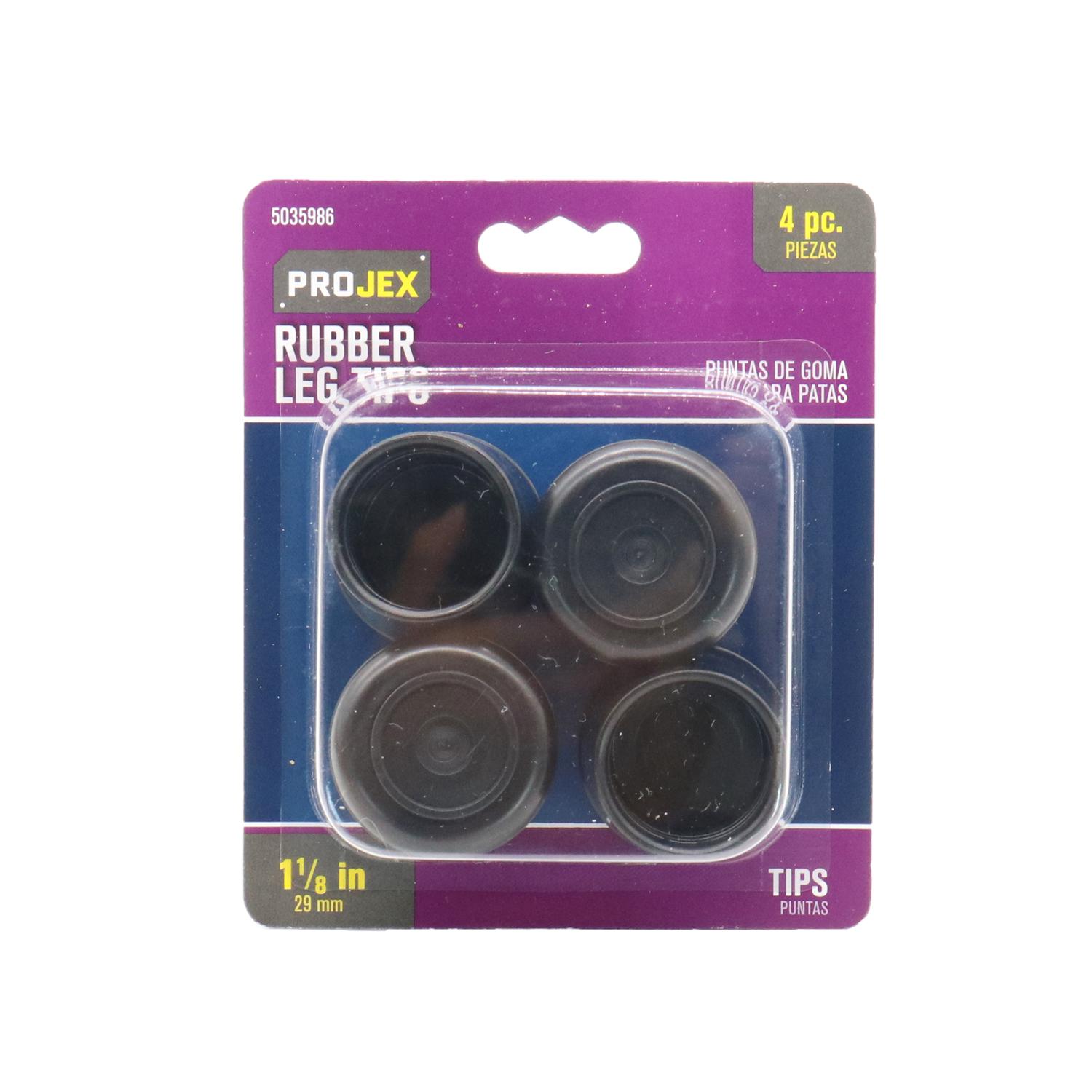 5035986 1.125 in. Rubber Leg Tip Black Round, Pack of 4