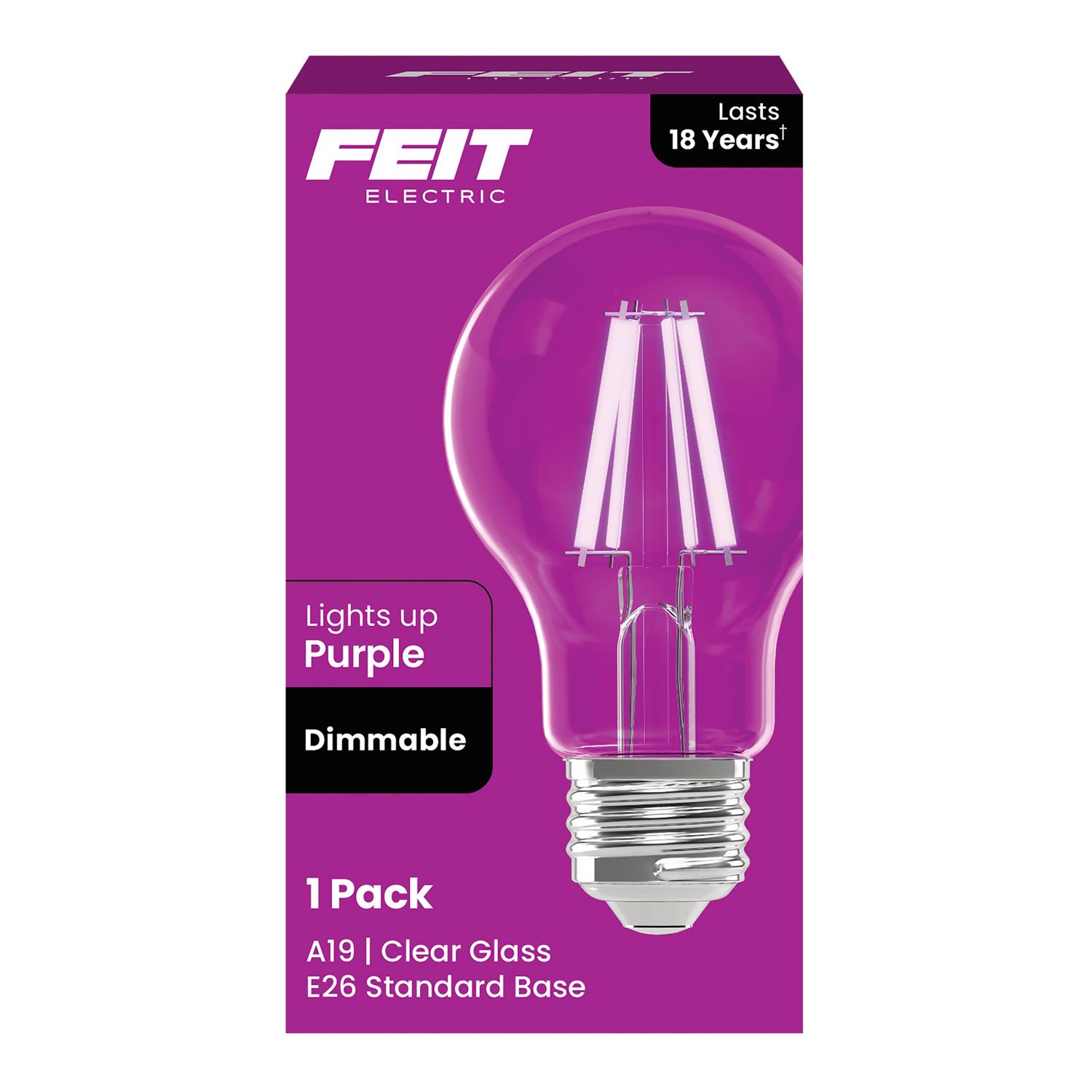 Feit A19 E26 (Medium) Filament LED Bulb Purple 30 Watt Equivalence 1 pk
