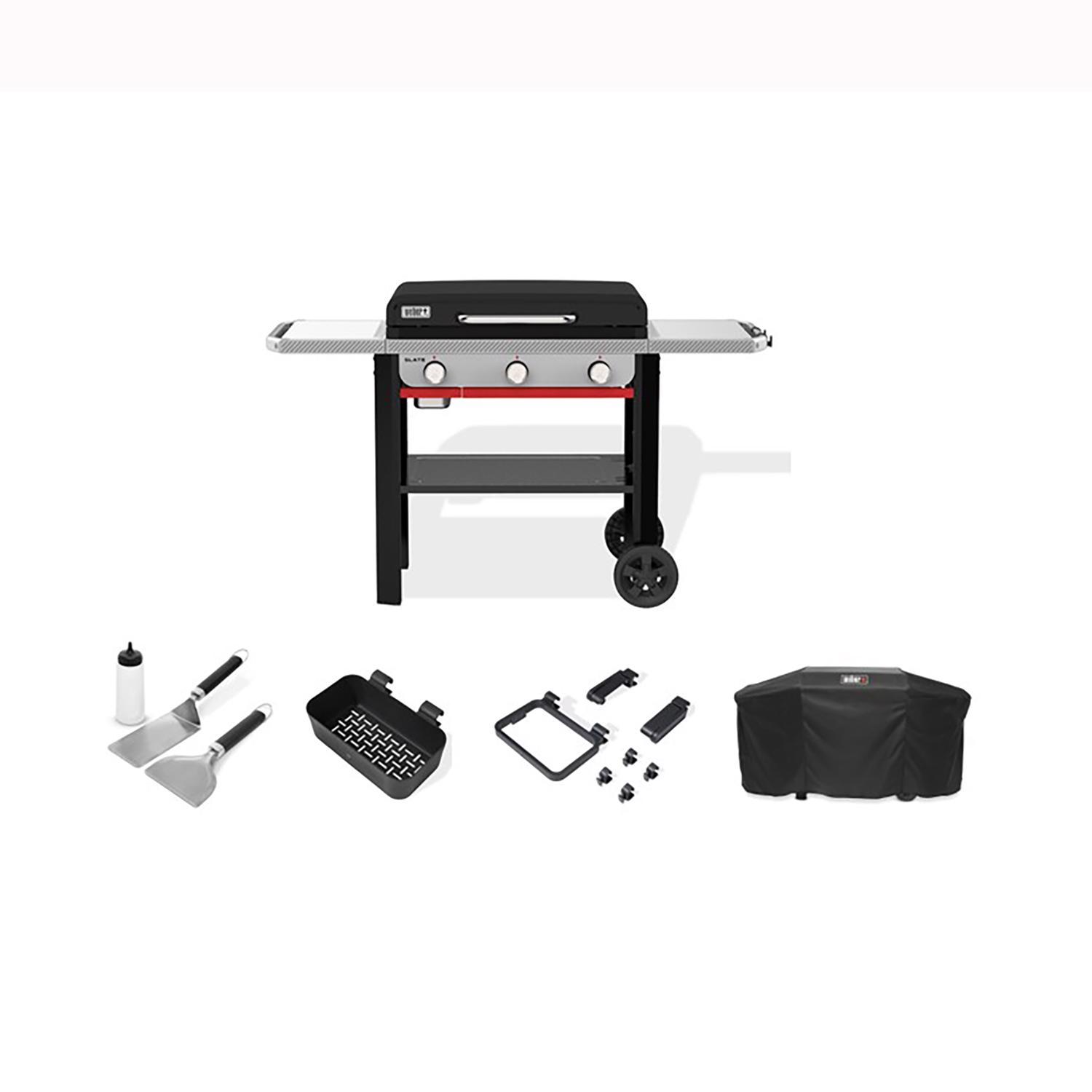 Weber Slate 28" LP Griddle Bundle: Griddle, Cover, Tools, Condiment Holder, Accessory Organizer