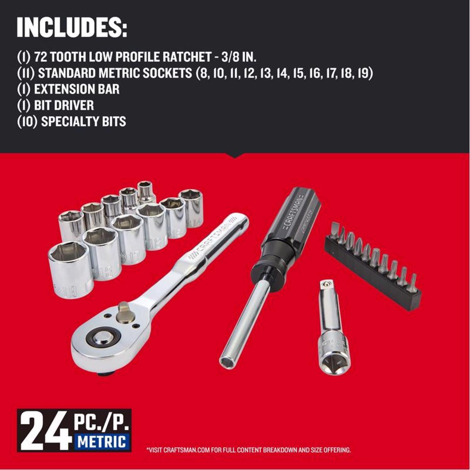 Craftsman 3/8 in. drive Metric 6 Point Nano Mechanic's Tool Set 24