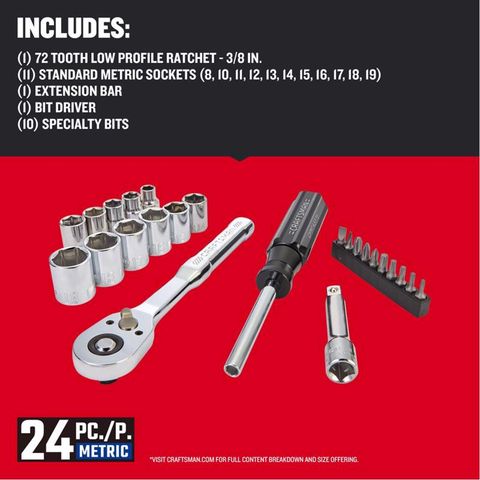 ア*】様 ドラグナー＆モルトパーツ Craftsman 3/8 in. drive Metric 6 Point Nano Mechanic's Tool Set 24