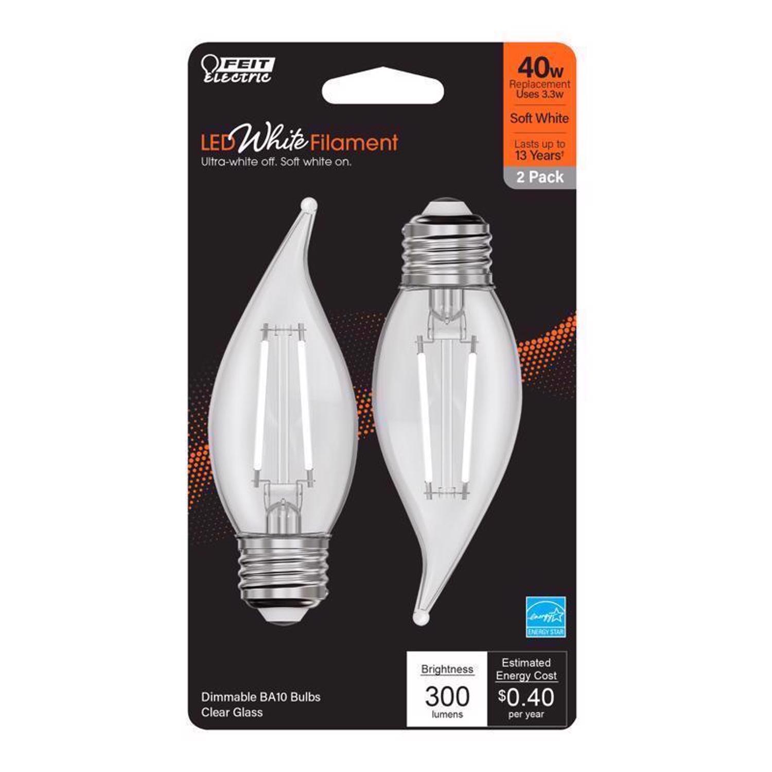 Photos - Light Bulb Feit White BA10 E26  Filament LED Bulb Soft White 40 Watt Equivalence 2 pk BPEFC40927WFIL2(Medium)