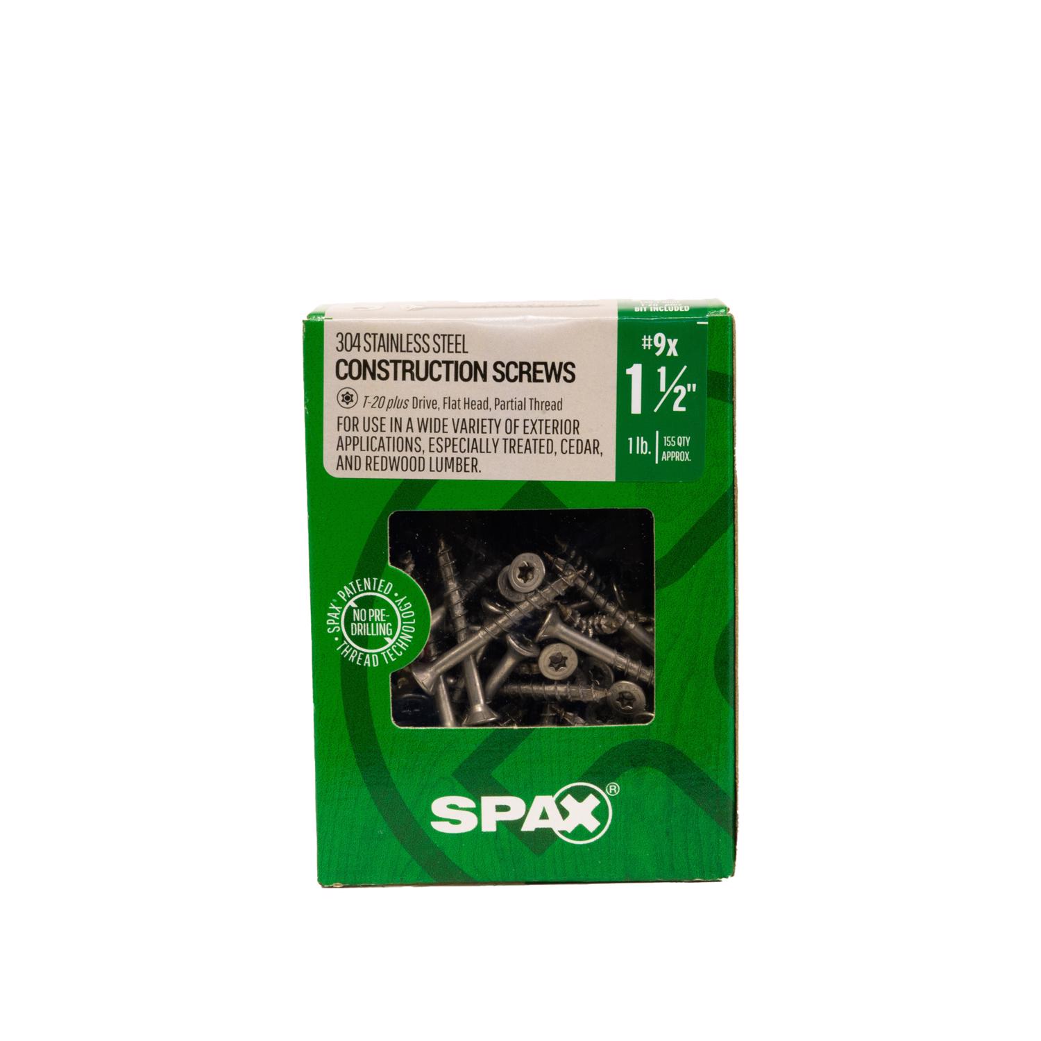 #9 x 1-1/2 in Exterior Stainless Steel Wood Deck Screws Construction Flat Head T-Star Plus, 155PK