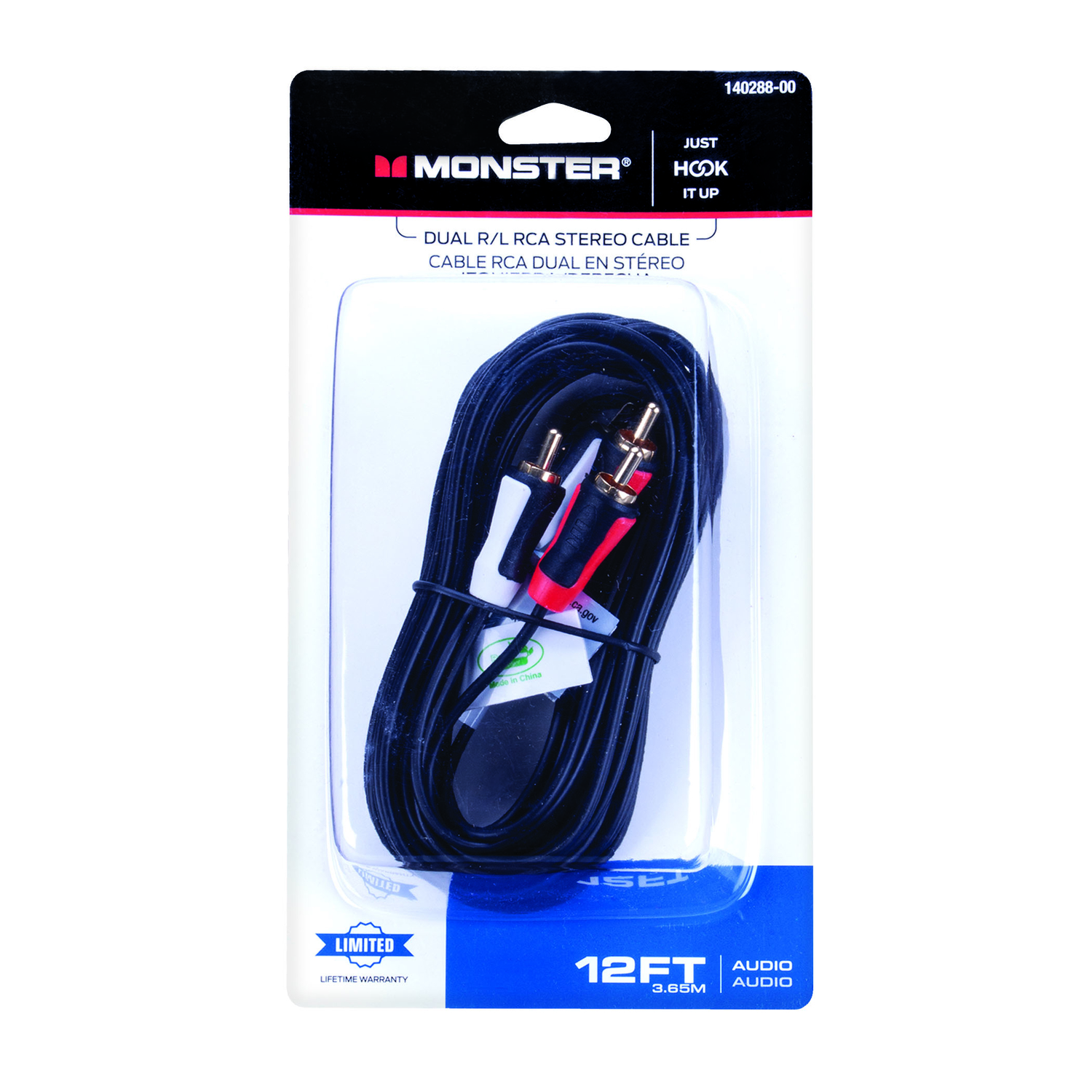 Monster Just Hook It Up 12 ft. L Dual R/L RCA Stereo Cable RCA Mfr