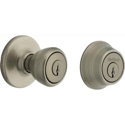 Kwikset Tylo Antique Brass Deadbolt and Entry Door Knob 1-3/4 in.