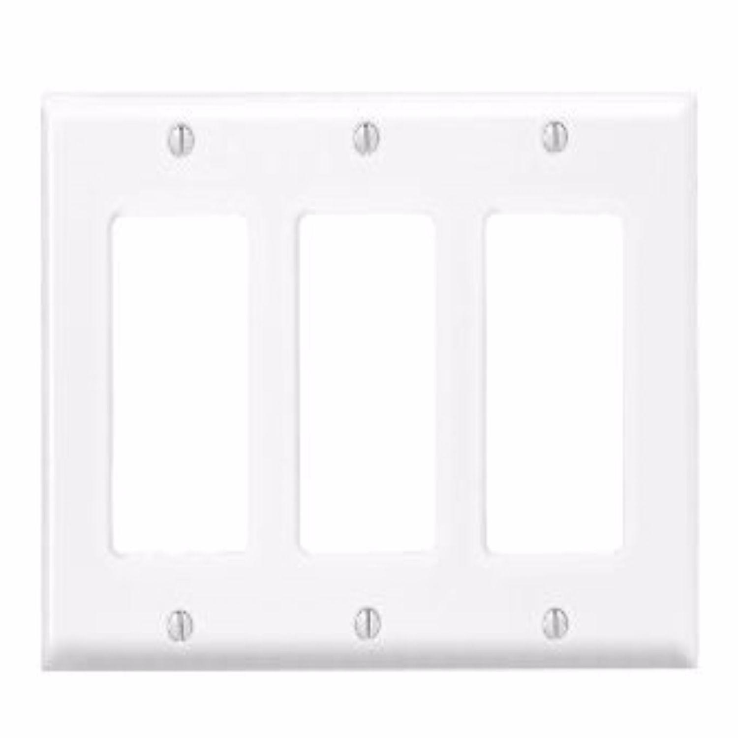 Photos - Socket Leviton Antimicrobial Powder Coated White 3 gang Thermoset Plastic Decorator Wall Plate 1 pk 80411-2AW 