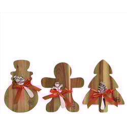 KitchenGoods Red Gingerbread Man/Snowman/Tree Acacia Cheese Boards 8.5 in.