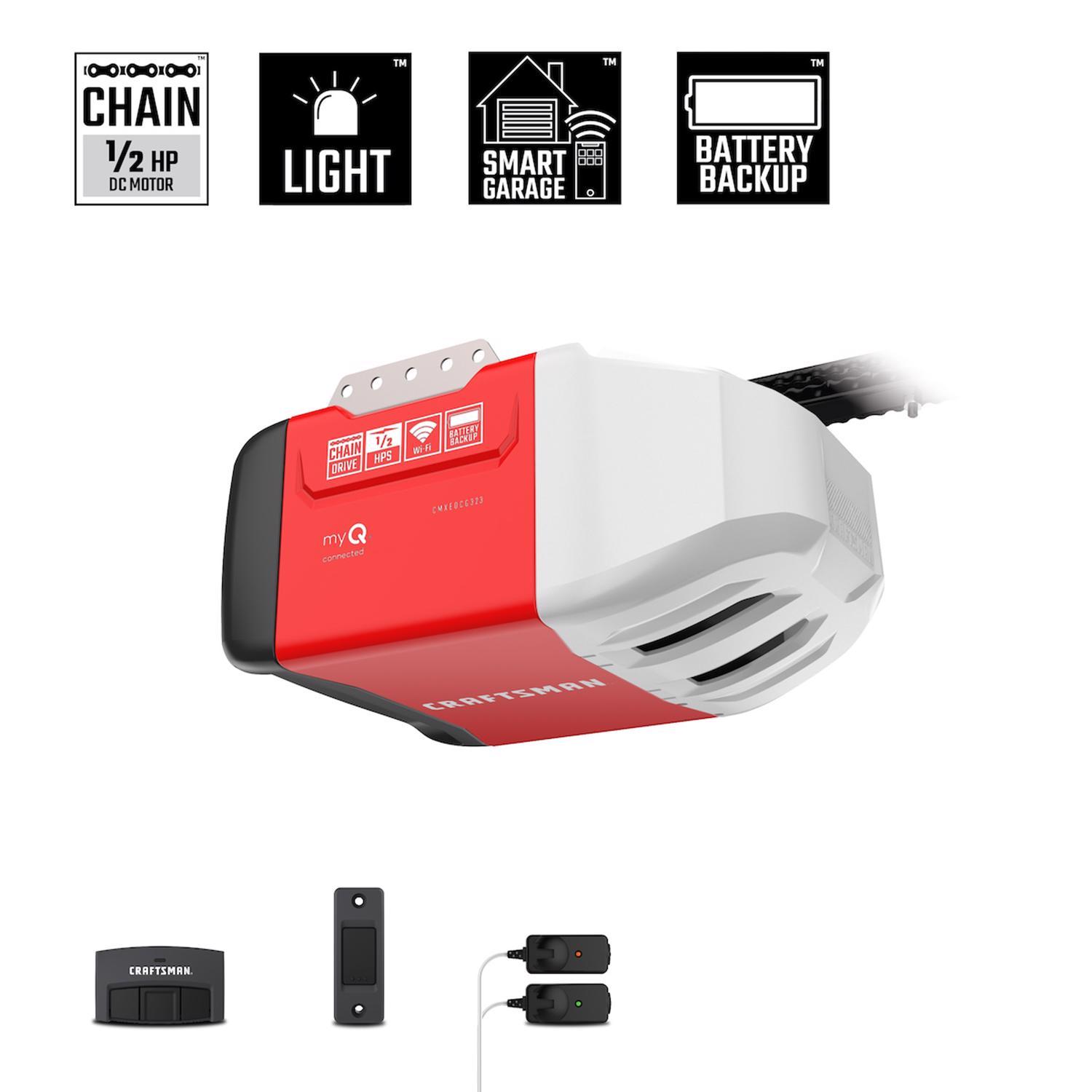 Craftsman 1/2 HP Chain Drive WiFi Compatible Garage Door Opener w/Battery Backup - Thumbnail 3