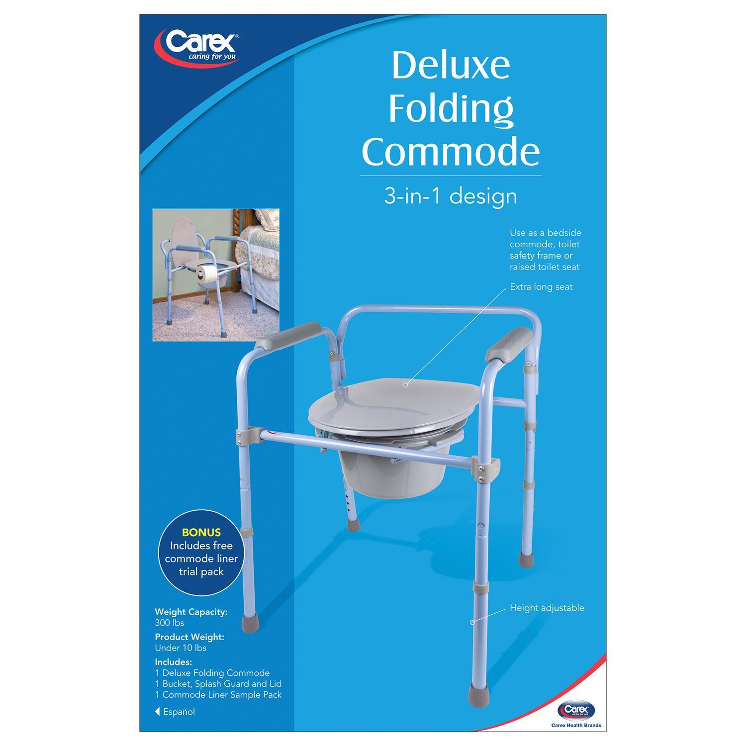Carex Health Brands Blue/Gray Deluxe Folding Commode Steel 22 in