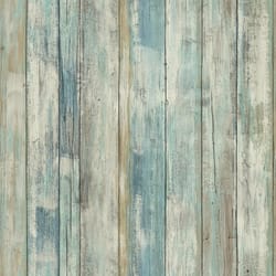 RoomMates 20.5 in. W X 16.5 in. L Distressed Wood Blue Peel and Stick Wallpaper