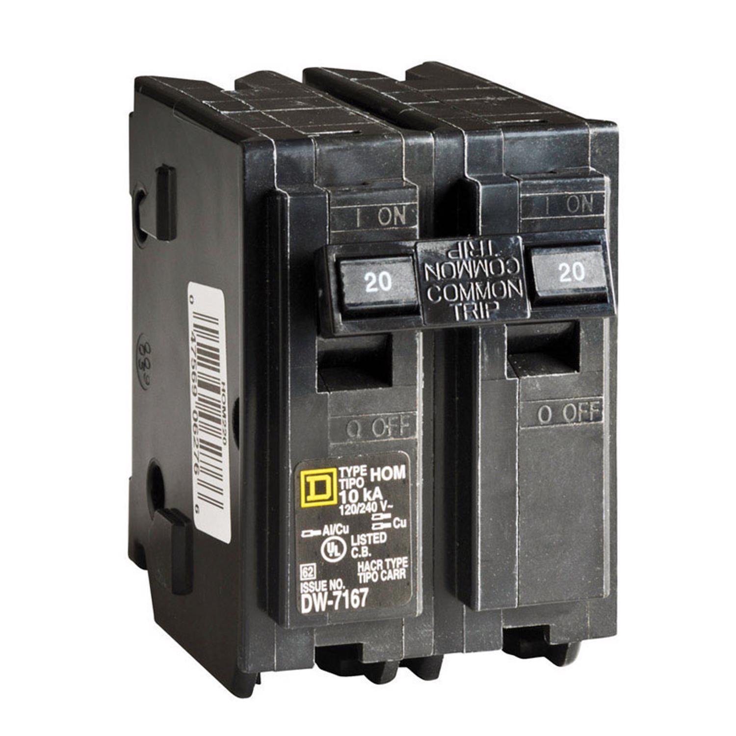 Square D HomeLine 20 amps Surge 2-Pole Circuit Breaker Mfr