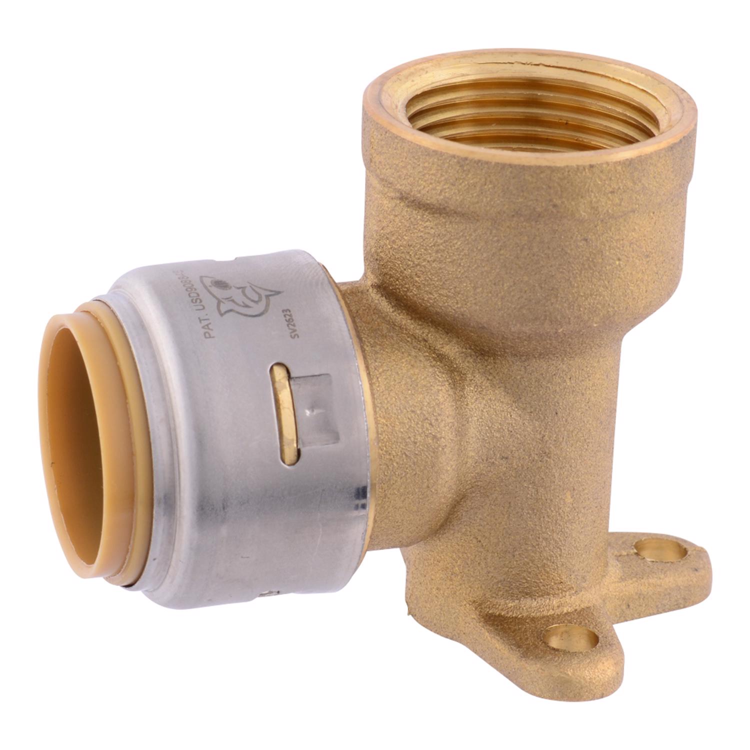 Max Drop Ear Elbow, 3/4 in PTC x 3/4 in FNPT, 90 deg Angle, Brass, 250 psi Pressure