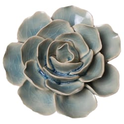 Chive English Garden 1.8 in. H X 3.5 in. L Glazed Teal Ceramic Ranunculus Wall Flower