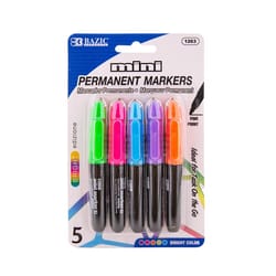 Bazic Products Bright Color Mini Assorted Fine Tip Permanent Marker 5 pk