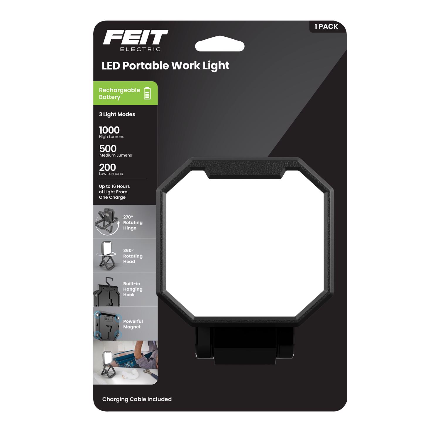 Feit Electric 1000 Lumens Lithium Ion Rechargeable Portable LED Work Light - 3016258