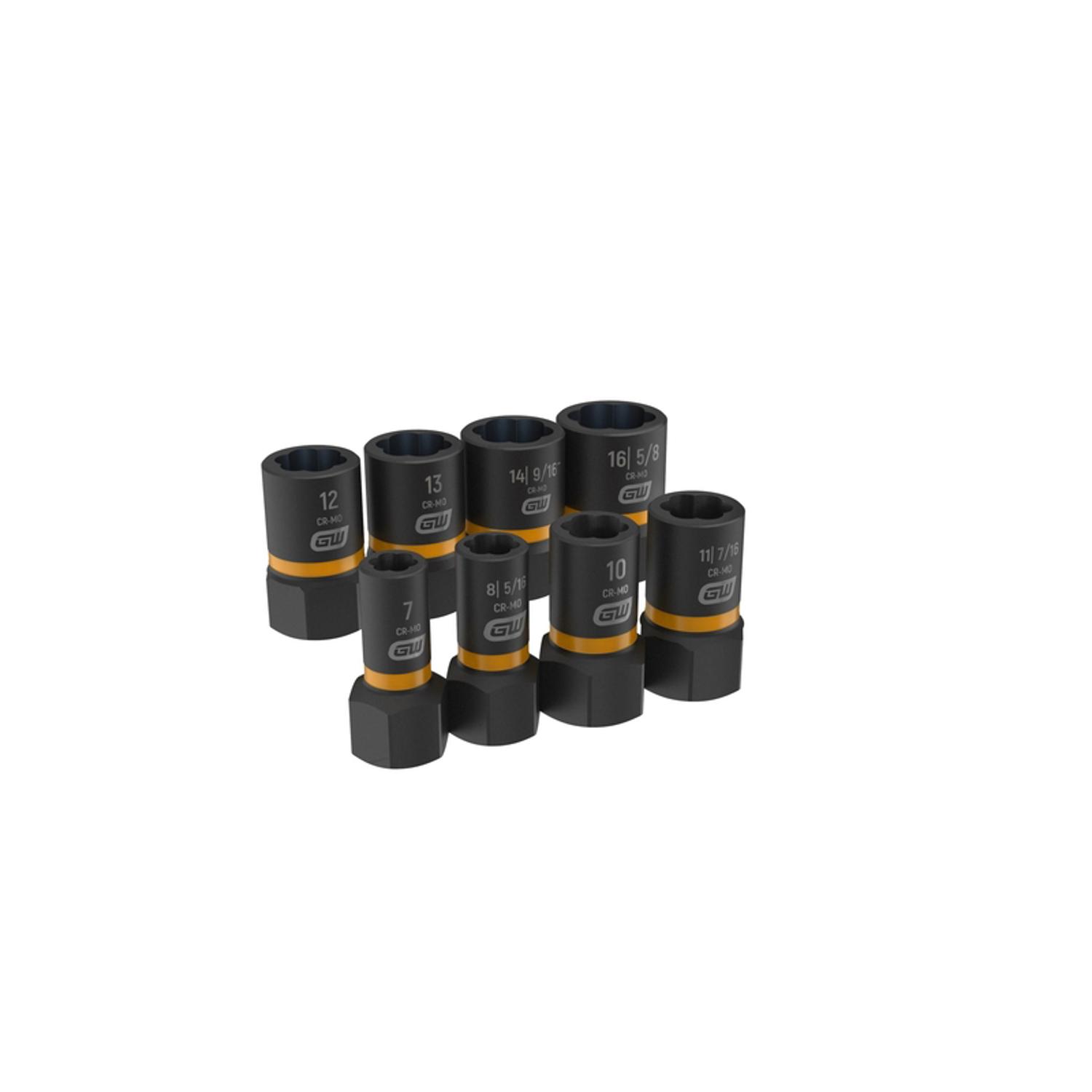 Photos - Screwdriver A&D GEARWRENCH Bolt Biter 1/4 and 3/8 in. drive Metric and SAE Impact Extraction Socket Set 8 pc 84782 