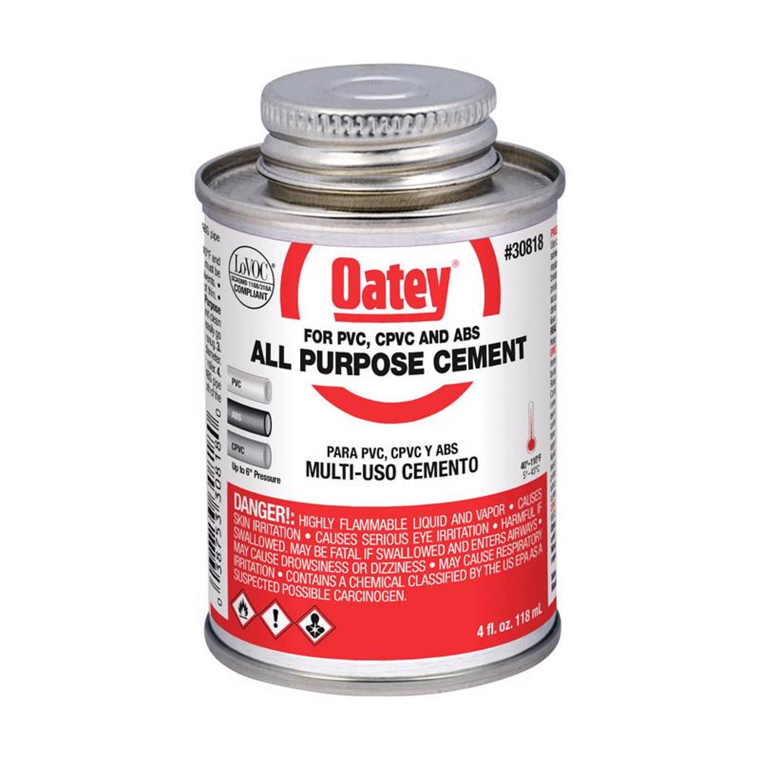 Oatey 8 oz All-Purpose Medium Bodied Cement - Clear, Use w/ ABS, PVC & CPVC up to 6" Dia | Part #30821