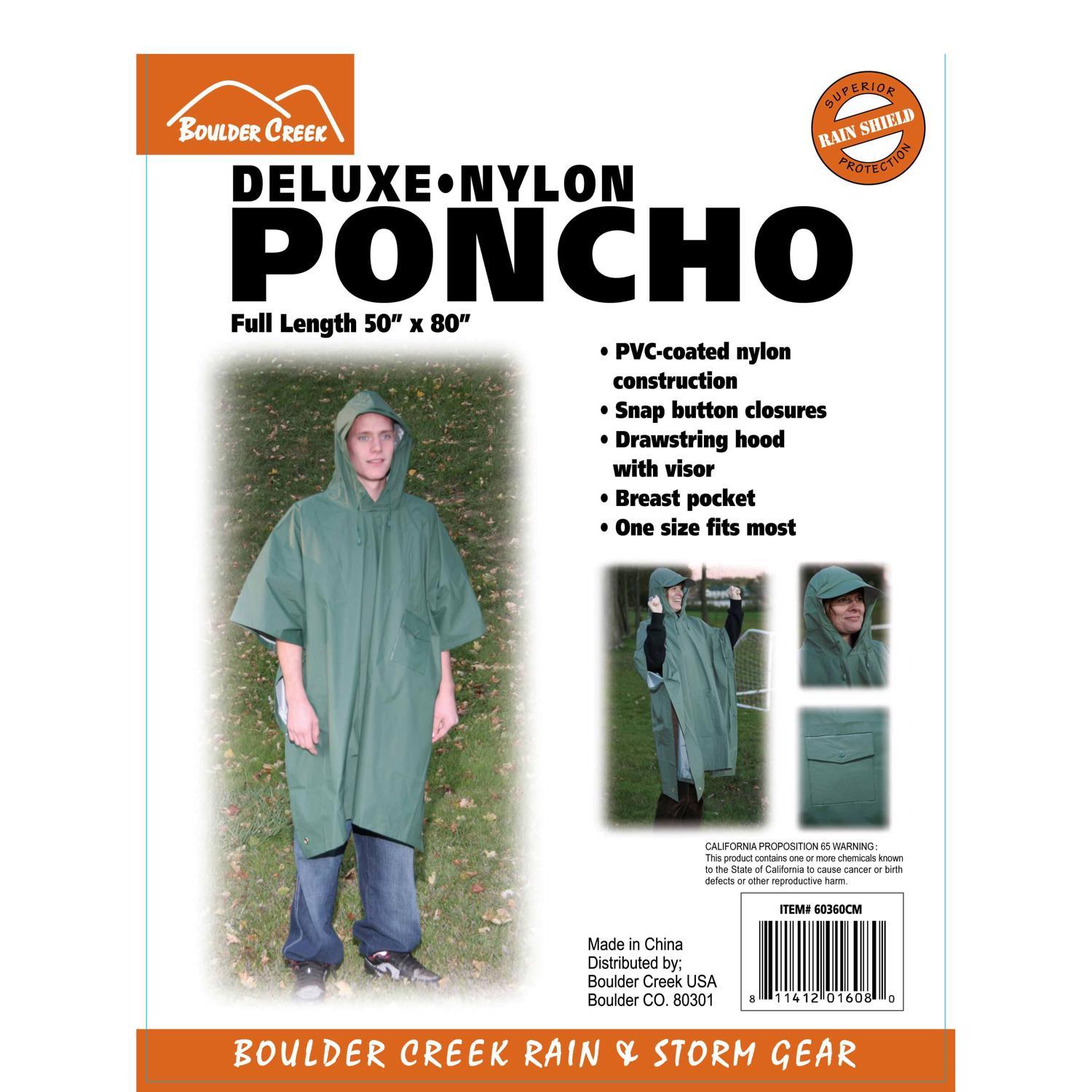 Boulder Creek Green PVC-Coated Nylon Rain Poncho One Size