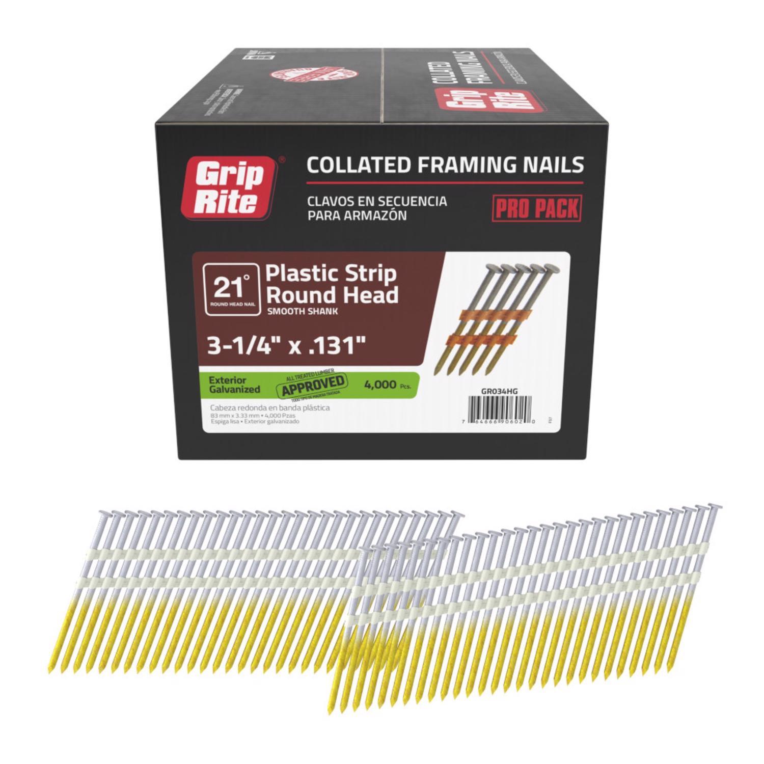 Photos - Nail / Screw / Fastener Grip-Rite 3-1/4 in. L X 10 Ga. Plastic Strip Hot-Dip Galvanized Framing Nails 21 deg 4000 pk GR034HG