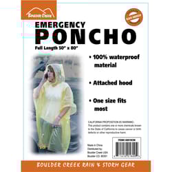 Boulder Creek Yellow PVC Emergency Poncho One Size Fits All 2 mil