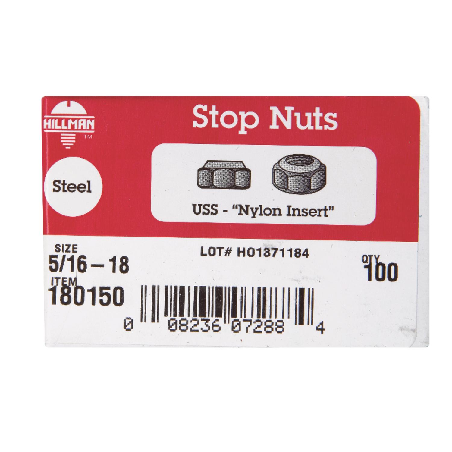 Hillman 5/16 in. Zinc-Plated Steel USS Nylon Lock Nut 100 pk Mfr