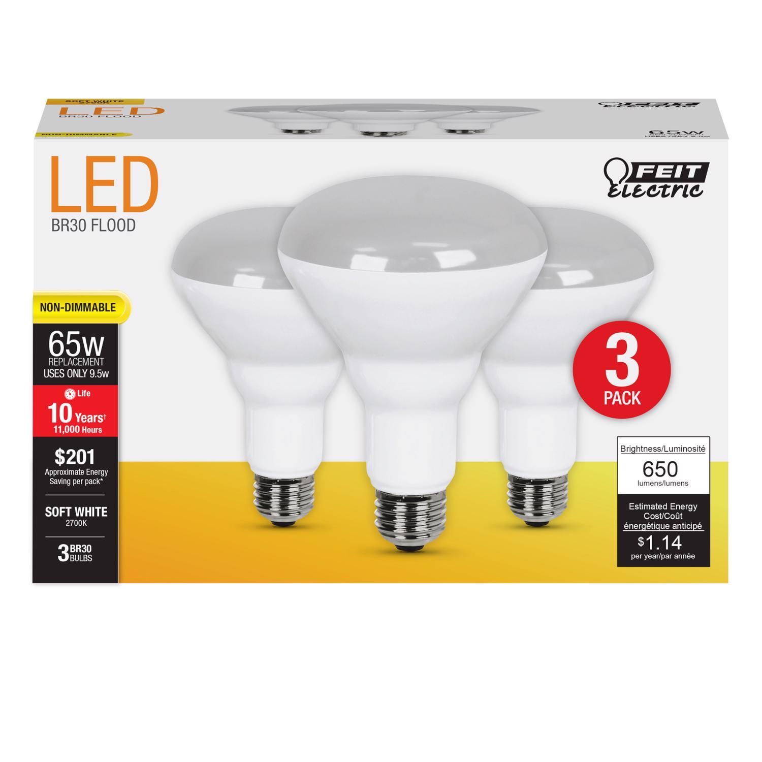 Photos - Light Bulb WATT Feit BR30 E26  LED Bulb Soft White 65  Equivalence 3 pk BR30/10KLED/3 (Medium)
