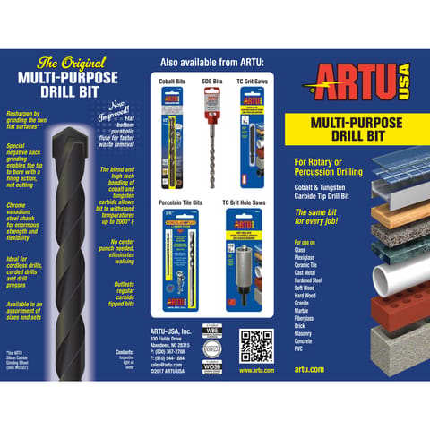 ARTUドリルビット15ピースセット ARTU Tungsten Carbide Tipped Drill Bit Set Round Shank 5 pc Mfr