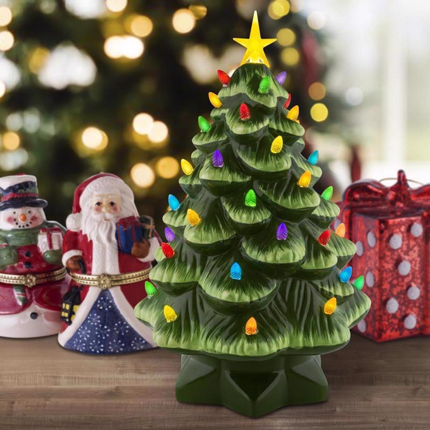 Mr. Christmas LED Green Nostalgic Ceramic Christmas Tree 14 in