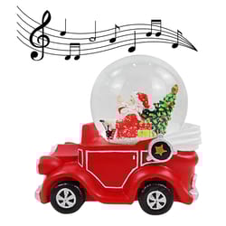 Alpine Vintage Red Car with Santa Snowglobe Table Decor 8 in.