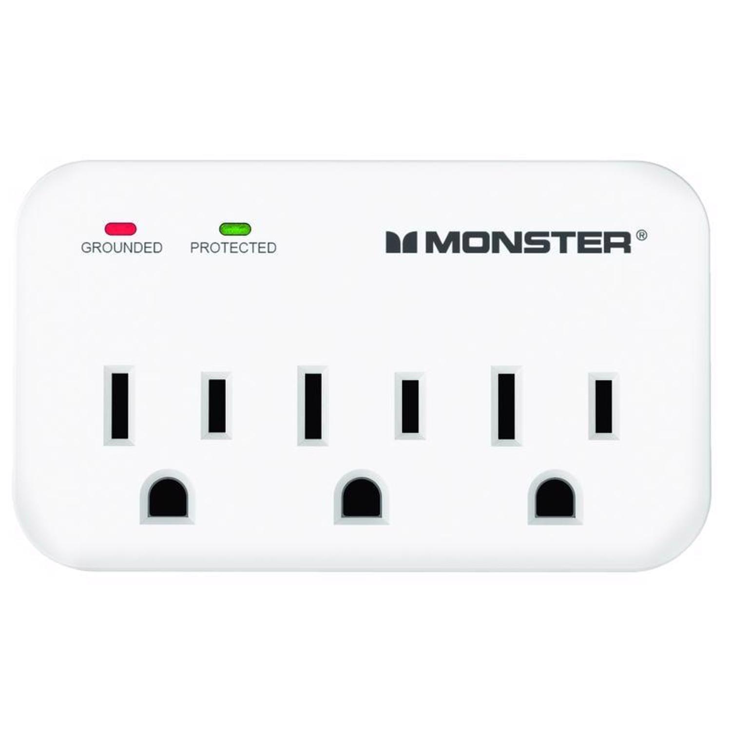 Photos - Surge Protector / Extension Lead Monster Just Power It Up 0 ft. L 3 outlets Wall Tap Surge Protector White 1200 J 1601 