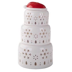 Lin-Con Marketing Omega Bright Designs LED White Stackable Snowman with Santa Hat Figurine 8 in.