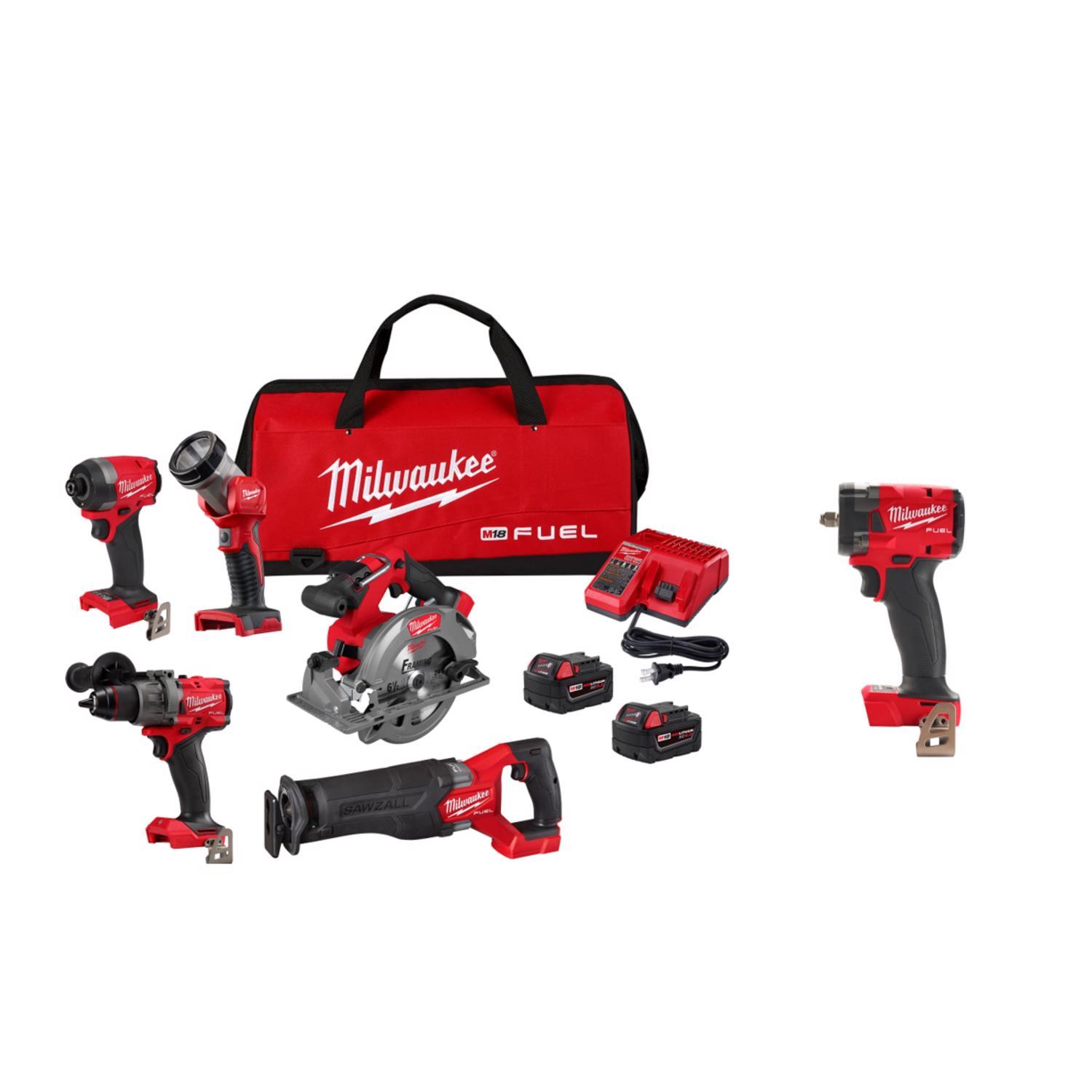 Milwaukee M18 FUEL Brushless 5-Tool Combo Kit w 3/8 Compact Impact Wrench Bundle