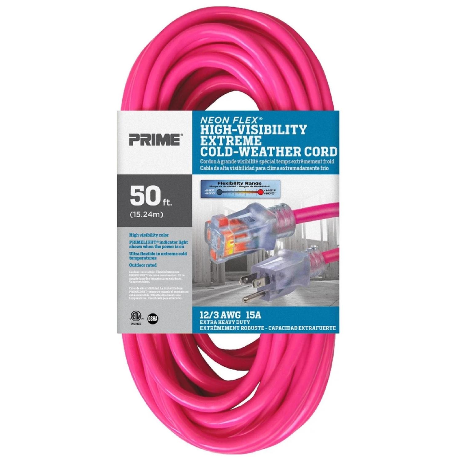 Photos - Surge Protector / Extension Lead Prime Technics Prime Neon Flex Outdoor 50 ft. L Hi Vis Pink Extension Cord 12/3 SJTW NS513830 