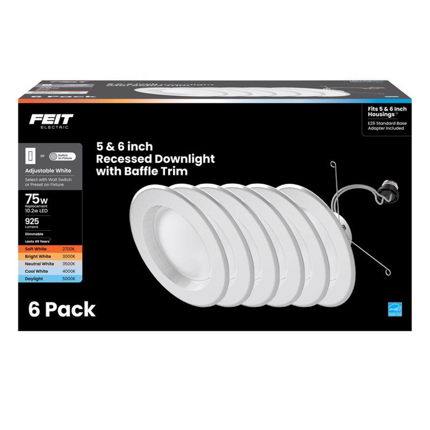 Feit Electric 5/6 Inch 75W 925 Lumens Recessed LED Downlight White 6 Pieces - 3019406