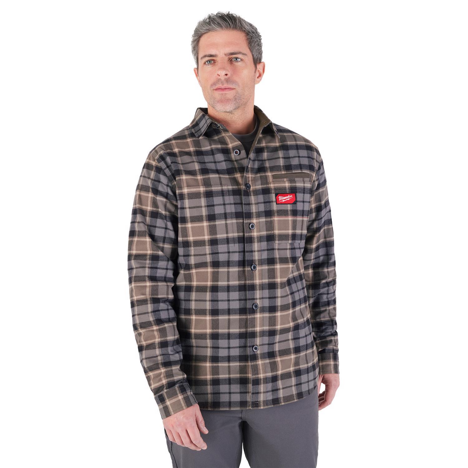 Milwaukee Gridiron L Long Sleeve Men's Collared Gray Flannel Shirt