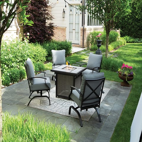 Living Accents Canzo 5 pc Black Steel Fire Pit Set Gray Mfr