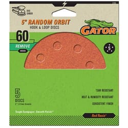 Gator 5 in. Aluminum Oxide Hook and Loop Sanding Disc 60 Grit Coarse 5 pk