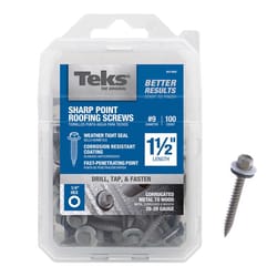 Teks No. 9 X 1-1/2 in. L Hex Drive Hex Washer Head Self Tapping Roofing Screws