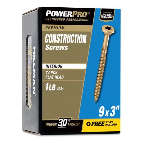 HILLMAN Power Pro No. 9 X 3 in. L Star Yellow Zinc Coarse Wood