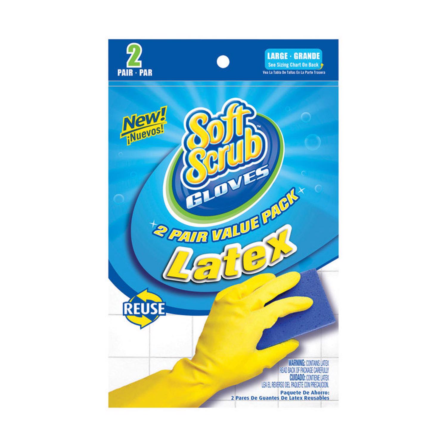Soft Scrub Latex Cleaning Gloves L Yellow 2 pair Mfr# 12323-26