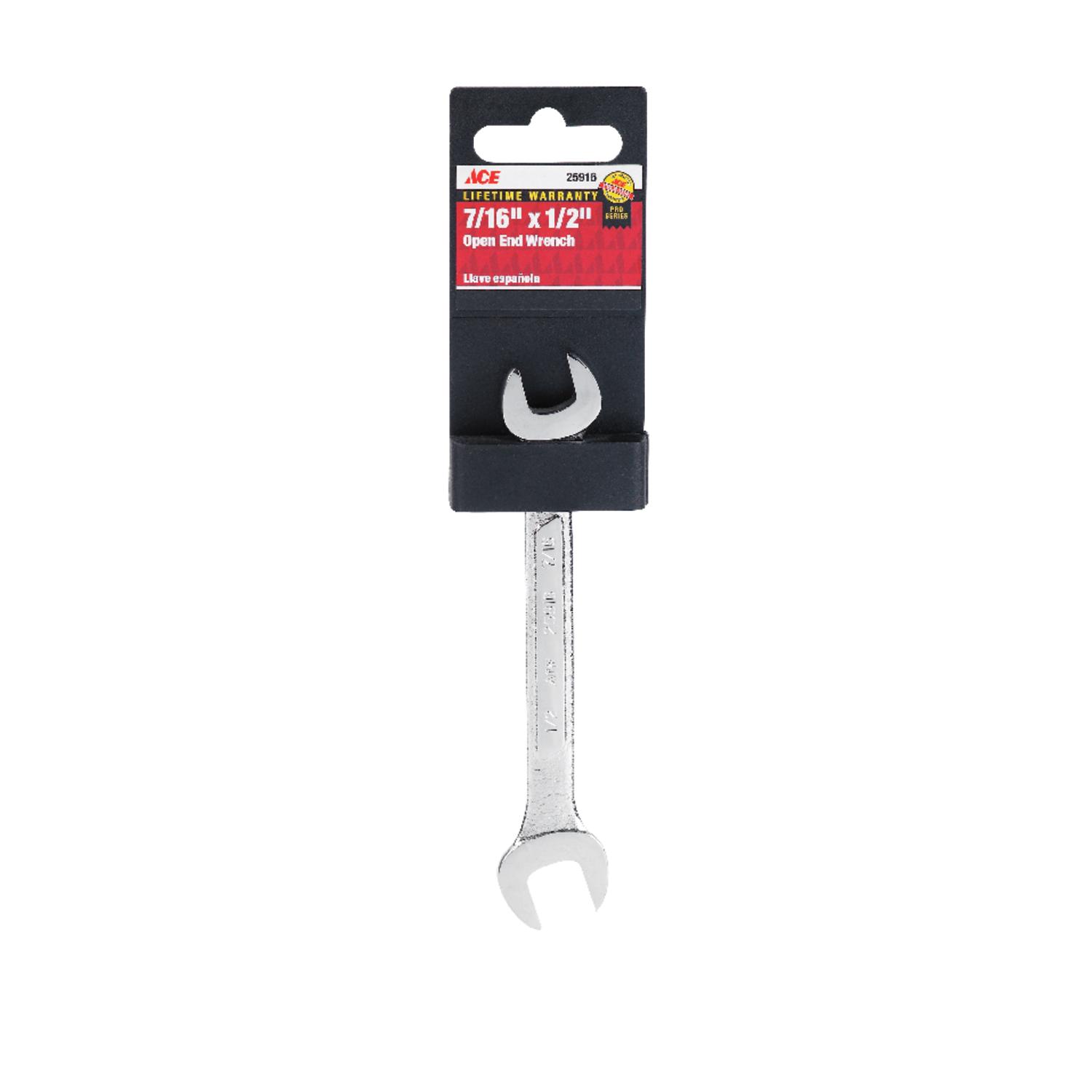 Ace Pro Series 7/16 in. X 1/2 in. SAE Open End Wrench 6.4 in. L 1 pc